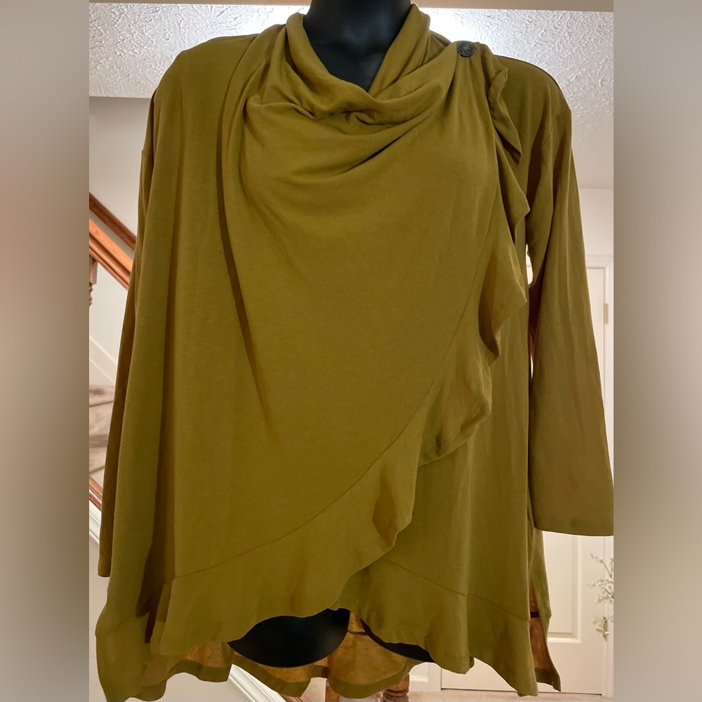 Doe & Rae Feminine Wrap Top - Mustard Yellow - Boutique Size Small